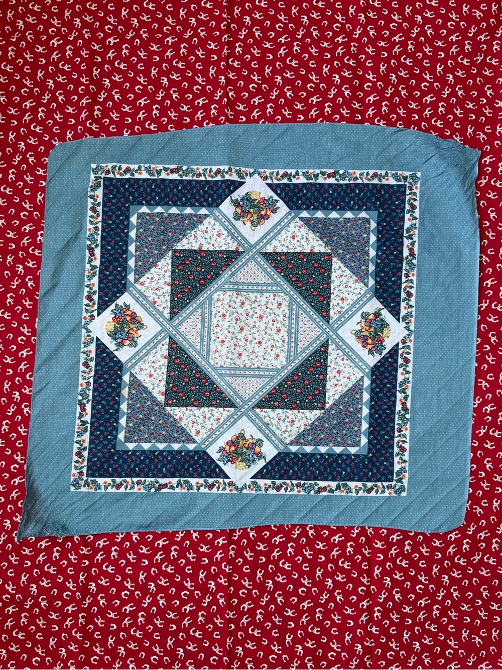 Little House on the Prairie Inspired Country Quilt with Fruit Print Bandana🍎🌻🍑🍇
